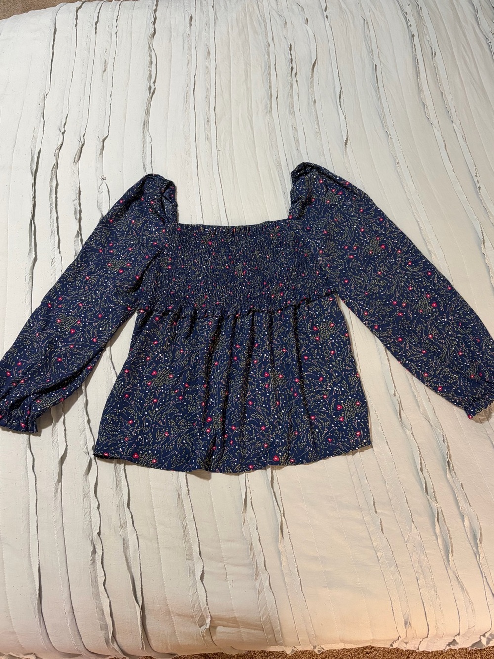 Umgee Smocked Floral Peplum Blouse | Size L